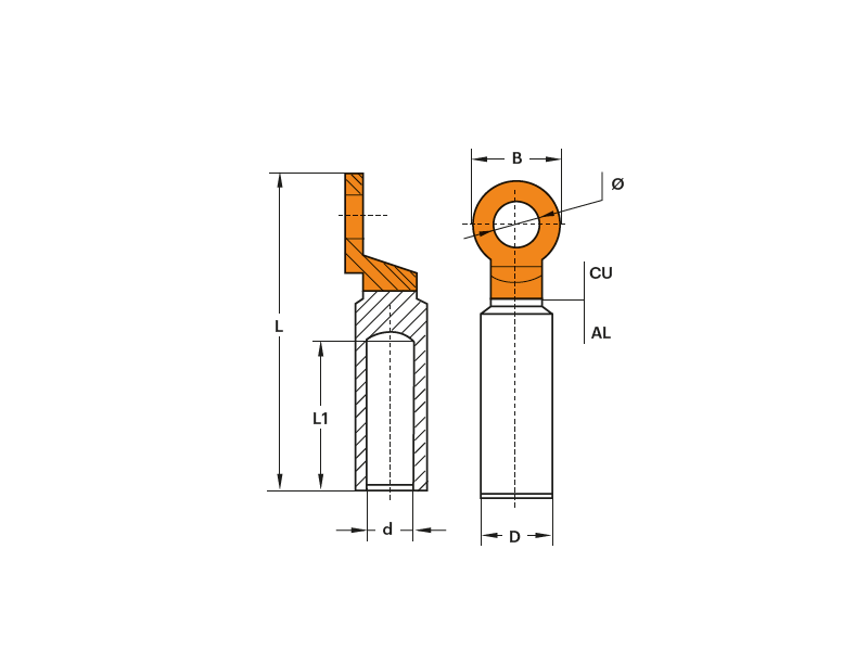 BİMETAL KABLO PABUCU (Cu-Al) BİMETAL KABLO PABUCU (Cu-Al) - Muyatech Görsel